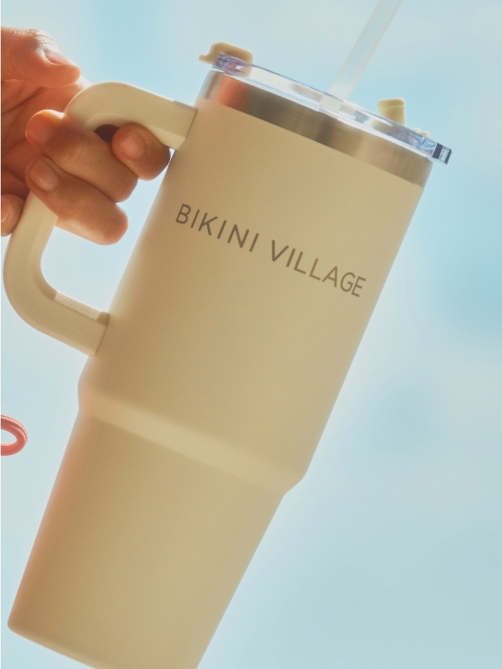 Bikini Village Cream Travel Tumbler with Handle